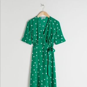 & Other Stories Green Polka Dot Wrap Dress